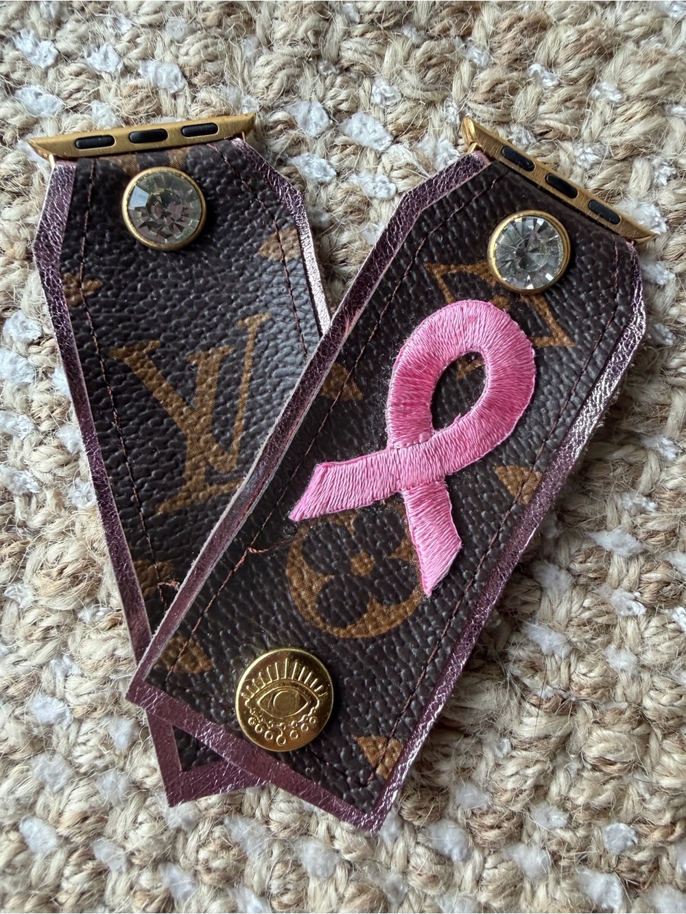 Louis Vuitton Monogram Apple Watchband with Embroidered Pink Ribbon
